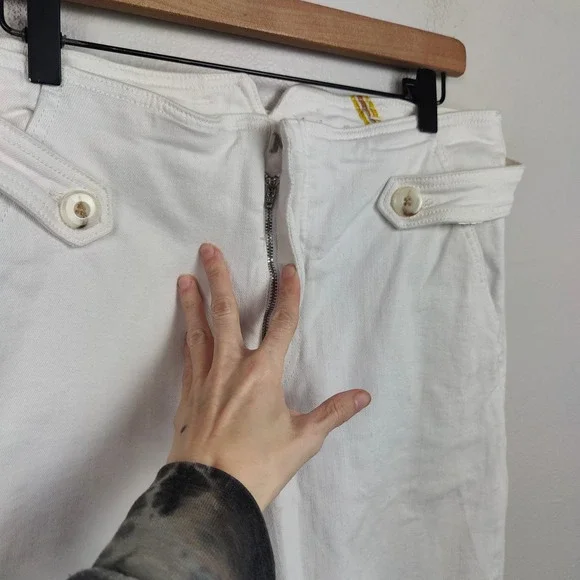 Anthropologie Maeve Wide Leg Cropped Pants Womens 31 White Belted Bohemian - Picture 4 of 12